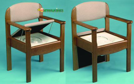 silla de madera con cubeta wc