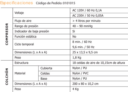 colchoneta de aire pm100b4 apex medical