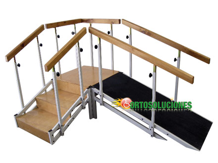 escalera con rampa pasamanos fijo